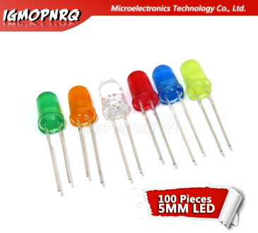 100pcs 5mm LED Diode 5mm round head fog red/yellow/white/green/blue led kit