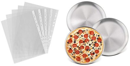 100Pcs A4 Pp Geponst Punch Zakken Mappen Met 10-Inch Pizza Pan Ronde Pizza Lade, pizza Bakplaat Bakvormen Set