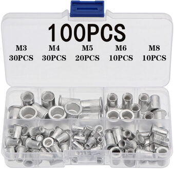 100Pcs Aluminium Platte Kop Klinknagel Noten Set M3 M4 M5 M6 M8 Klinknagel Noten Insert Klinknagels Mix Maat Premium automatische Klinknagel Tool Set
