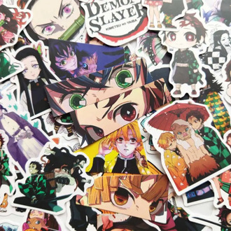 100Pcs Anime Kimetsu no Yaiba Demon Slayer Kamado Tanjiro Stickers Toy For Mobile Phone Laptop Luggage Cartoon Sticker