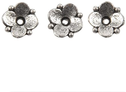 100Pcs Bead End Caps Bevindingen Vier Bloem Silver Tone 10Mm X 10Mm (3/8x 3/8 inch)