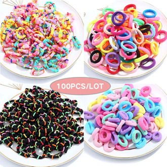100PCS/Box Girls Colorful Basic Elastic Hair Bands Hair Rope Hair Accessories Scrunchy Headbands Rubber Band Gum for Hair