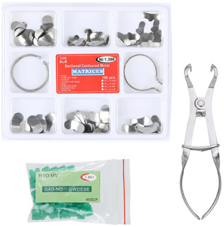 100pcs Dental Matrix Full kit Sectional Contoured Metal Matrices No.1.398 40pcs Silicone add- on Wedges Rubber Dental material