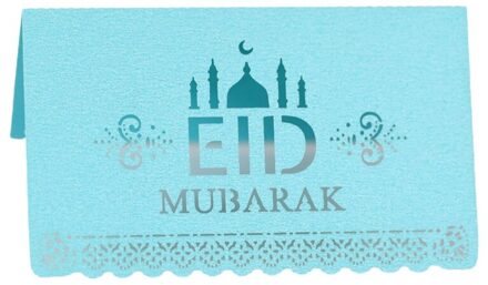 100Pcs Eid Mubarak Papier Postkaart Ramadan Kareem Party Zetel Tafel Uitnodiging Hollow Out Plaats Kaart Moslim Decoratie blauw