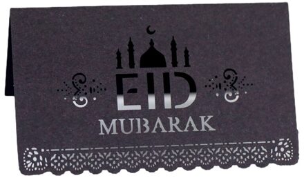 100Pcs Eid Mubarak Papier Postkaart Ramadan Kareem Party Zetel Tafel Uitnodiging Hollow Out Plaats Kaart Moslim Decoratie zwart