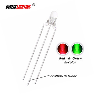 100pcs F3 3MM Bicolor LED RED + GREEN / RED + BLUE / BLUE + GREEN DIP-3 water clear COMMON CATHODE lamps 20mA round double color