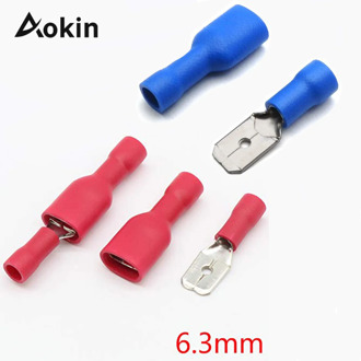 100pcs FDD 1.25-250 MDD 6.3mm Red Blue Female + Male Spade Insulated Electrical Crimp Terminal Connectors Wiring Cable Plug