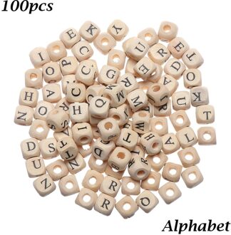 100Pcs Gemengde Brief Aantal Houten Kralen Vierkante Platte Alfabet Digitale Cubeloose Spacer Diy Bead Voor Sieraden Baby Tandjes Bijtring Alphabet