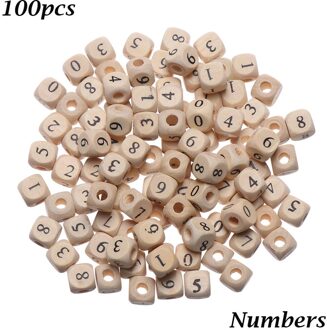 100Pcs Gemengde Brief Aantal Houten Kralen Vierkante Platte Alfabet Digitale Cubeloose Spacer Diy Bead Voor Sieraden Baby Tandjes Bijtring Numbers