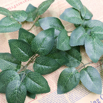 100Pcs Groene Kunstmatige Planten Rose 6 Bladeren Accessoires Zijde Bloem Bruiloft Bloemstuk Woondecoratie 20*11Cm