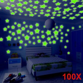 100Pcs Home Decor Muurstickers Glow Kleur Sterren Lichtgevende Fluorescerende Muur Stickers Voor Kids Nursery Kamers BV789 fluorescerende groen