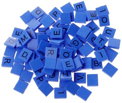 100Pcs Houten Kleurrijke Tegels Mix Letters Gelakt Alfabet blauw