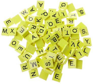 100Pcs Houten Kleurrijke Tegels Mix Letters Gelakt Alfabet licht geel