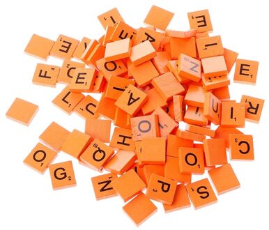 100Pcs Houten Kleurrijke Tegels Mix Letters Gelakt Alfabet oranje