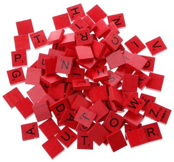 100Pcs Houten Kleurrijke Tegels Mix Letters Gelakt Alfabet rood