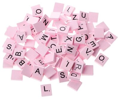 100Pcs Houten Kleurrijke Tegels Mix Letters Gelakt Alfabet roze