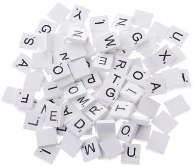 100Pcs Houten Kleurrijke Tegels Mix Letters Gelakt Alfabet wit