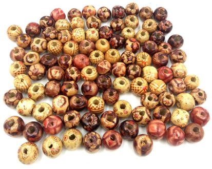 100Pcs Houten Kralen Handgemaakte Diy Geschilderd Houten Sieraden Accessoires Decoratie Thuis Ronde Hout Met Gaten 10mm