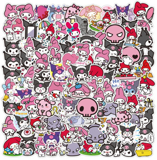 100pcs Kawaii My Melody Kuromi Children Stickers DIY Laptop Luggage Fridge Scrapbooking Album Waterproof Stationery Sticker Toy