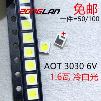 100PCS LED Backlight High Power LED 1.6W 3030 6V Cool white 100-130LM TV Application 3030M-W3SP AOT