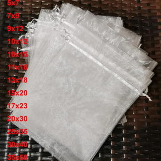 100pcs/lot 5x7 9x12 17x23 25x35 30x40 cm Big White Organza Bags Drawstring Pouch For Jewelry Beads Wedding Gift Packaging Bag