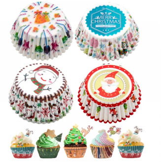 100Pcs/lot Christmas Cupcake Paper Cups Muffin Cupcake Liners Merry Xmas Baking Cup Cake Paper For Christmas Party Baking Decor