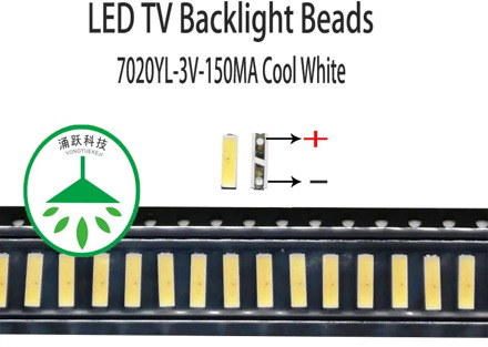 100pcs/lot new smd led 7020 3v 150ma 0.5w lamp beads cool white for repair led lcd tv backlight bar and strip hot