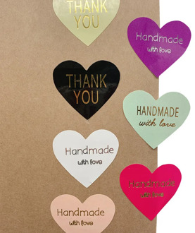 100pcs/lot Thank You handmade Heart Design bronzing seal multiple colour DIY Multifunction Seal Sticker Gift Packaging Label