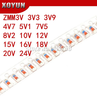 100pcs/lot ZMM 3V 3V3 3V9 4V7 5V1 7V5 8V2 10V 12V 15V 16V 18V 20V 24V LL34 SMD Zener diode package 1/2W 0.5w Zener Diode