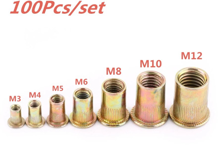 100pcs M3 M4 M5 M6 M8 M10 M12 Zinc Plated Carbon Steel Knurled Nuts Rivnut Flat Head Threaded Rivet Insert Nutsert Cap Rivet Nut