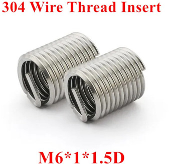 100pcs M6*1*1.5D M6 Wire Thread Insert 304 Stainless steel m6 Screw Bushing, m6*1.5D Wire Screw Sleeve Thread Repair Insert