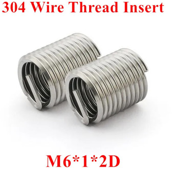 100pcs M6*1*2D M6 Wire Thread Insert 304 Stainless steel m6 Screw Bushing, m6*2D Wire Screw Sleeve Thread Repair Insert