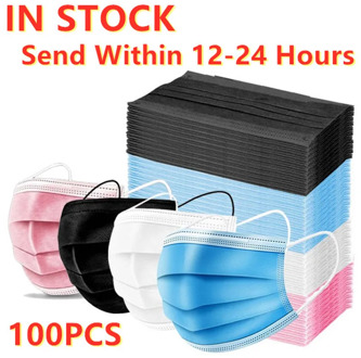 100Pcs Mask Disposable Face Masks Nonwove 3 Layer Filter Mouth Mask Anti Dust Safe Breathable Black Protective masks For Adult