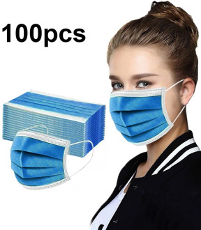 100PCS Mask Disposable Nonwove 3 Layer Ply Filter Mask mouth Face mask filter safe Breathable Protective masks In Stock .