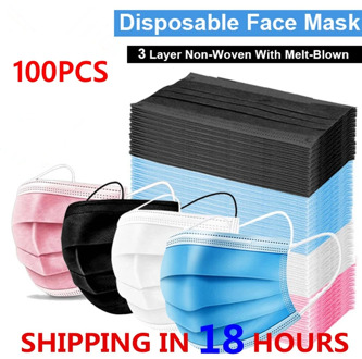 100pcs Mask Disposable Three-layer Nonwove Mask Anti Dust Mouth Mask Windproof Face Masks Mascarilla In Stock 24 Hours Fast Ship