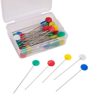 100Pcs Naaien Pinnen Doos Kleurrijke Leuke Platte Kleding Accessoires Bloem Hoofd Pins Head Spelden Voor Naaister Craft Decor