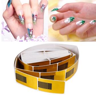 100Pcs Nail Form Golden Nail Art Tips Sculpting Acryl Uv Gel Tips Uitbreiding Nail Gereedschap Uitbreiding Formulieren Gids Franse diy Kit