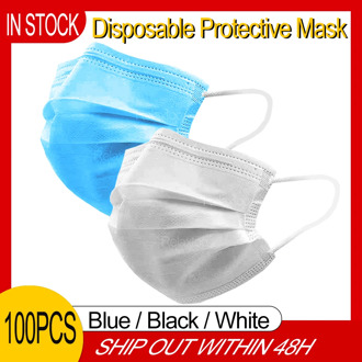 100PCS One-use 3-Ply Masks For Face Protection Anti Dust Droplet Mouth Mask Mascarillas Safety Facemask Black/Blue/White