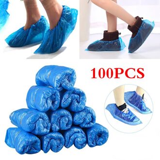100Pcs Plastic Waterdicht Wegwerp Schoen Covers Regenachtige Dag Tapijt Floor Protector Dikke Reiniging Schoen Cover Blauw Overschoenen