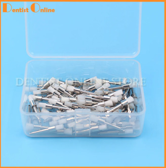 100Pcs Prophy Brushes Nylon Metal Dental White Polisher Prophy Brush Snap-On Flat Type