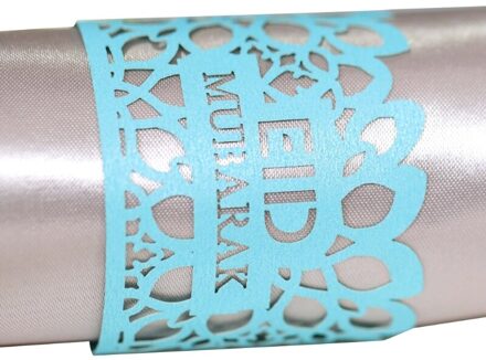 100Pcs Ramadan Decoratie Servet Houder Hollow Out Papier Ring Eid Mubarak Moslim Kareem Wedding Party Tafel Decor blauw