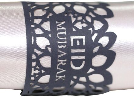 100Pcs Ramadan Decoratie Servet Houder Hollow Out Papier Ring Eid Mubarak Moslim Kareem Wedding Party Tafel Decor zwart