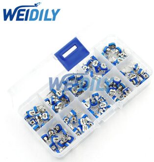 100Pcs RM065 Carbon Film Horizontale Trimpot Potentiometer Assortiment Kit 500R - 1M 10 Waarden Variabele Potentiometers