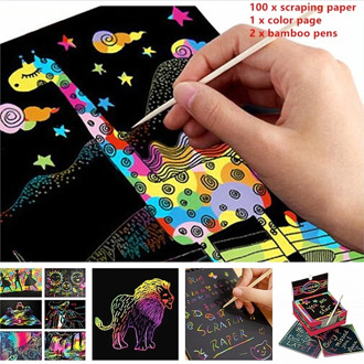 100Pcs/set Mini Magic Color Rainbow Scratch Paper Black DIY Drawing Toys Painting Book For Kids Fashion Scratch Paper Supplies