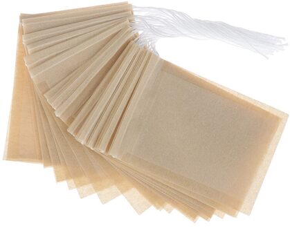 100Pcs Theezakje Filter Papieren Zakken Heat Seal Theezakjes Theezeefje Infuser Hout Trekkoord Theezakje Voor Kruid Losse thee 7Cm * 5Cm