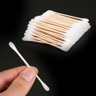 100Pcs Vrouwen Schoonheid Wegwerp Make Wattenstaafje Dubbele Hoofd Wattenstaafjes Oor Neus Schoon Hout Sticks Neus Oor Schoonmaken cosmetica 200stk
