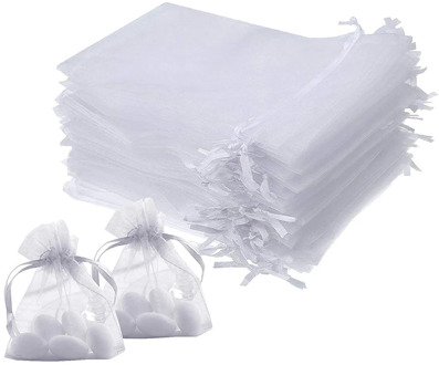 100pcs White Organza Drawstring Pouch Bunch Yarn Gift Candy Storage Bags