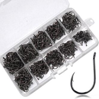 100Pcs Zwarte Vishaken Set Carbon Staal Enkele Cirkel Vishaak Vliegvissen Jip Prikkeldraad Karper Haken Zee Visgerei accessoires zwart 100stk holes