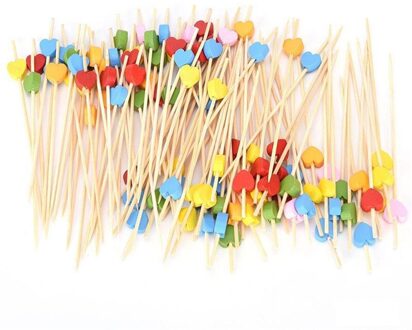 100pcs12cm Hart Bamboe Voedsel Picks Buffet Cupcake Fruit Vork Party Cake Dessert Salade Groente Sticks Cocktail Tandenstoker Spies JJWW007800004