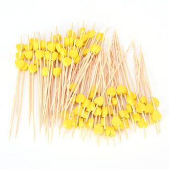 100pcs12cm Party Cake Dessert Salade Groente Sticks Cocktail Tandenstoker Spies Hart Bamboe Voedsel Picks Buffet Cupcake Fruit Vork geel